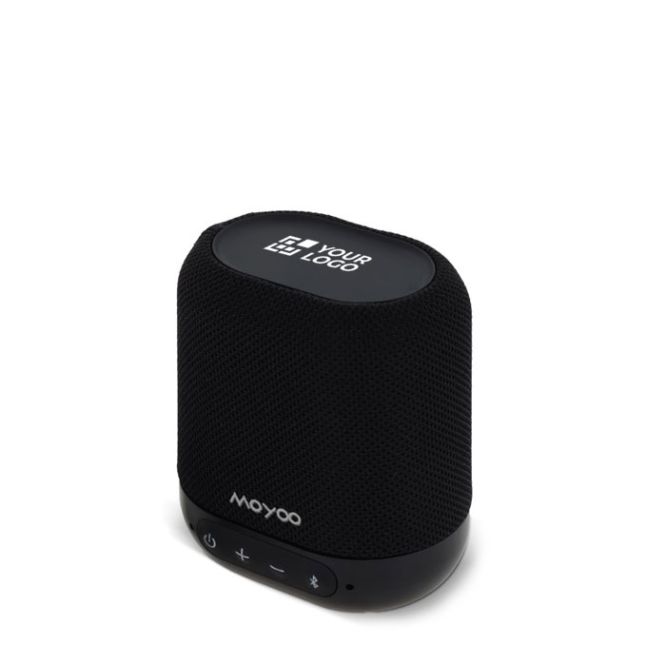 Enceinte bluetooth noire portable en forme de cube avec zone d'impression