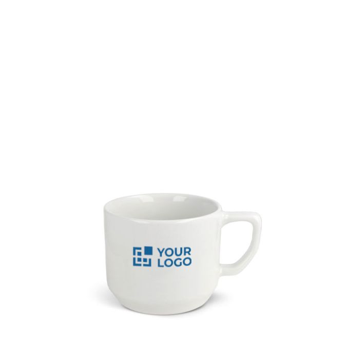 Tasse céramique blanche avec une poignée rectangulaire compacte 250ml avec zone d'impression
