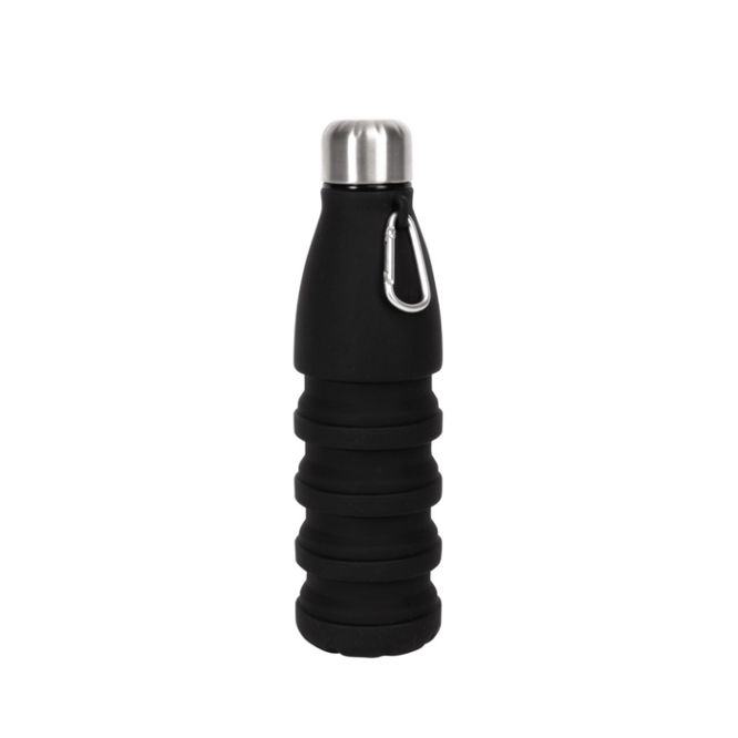 Bouteille en silicone sans BPA pliable avec mousqueton 550ml avec zone d'impression