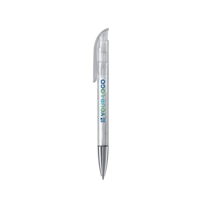 Stylo transparent en plastique avec pointe métallique, UE, encre bleue avec zone d'impression