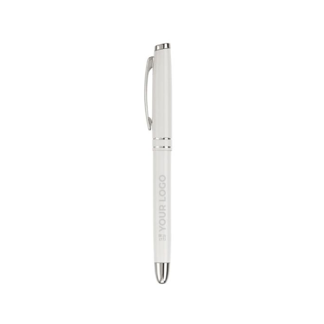 Stylo roller en aluminium avec capuchon assorti et encre bleue avec zone d'impression