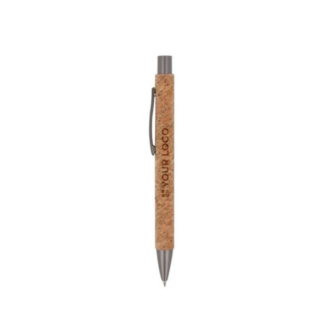 Stylo à bouton-poussoir écologique avec corps en liège durable avec zone d'impression