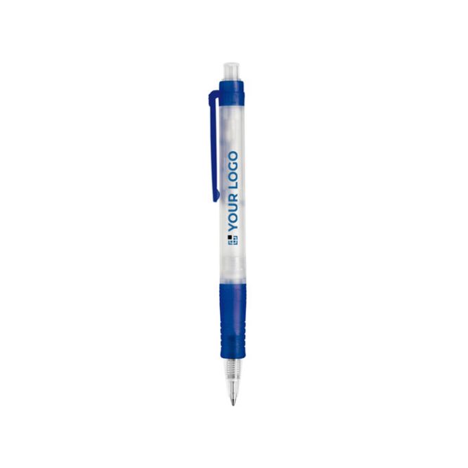 Stylo transparent en matériau biodégradable avec détails colorés avec zone d'impression