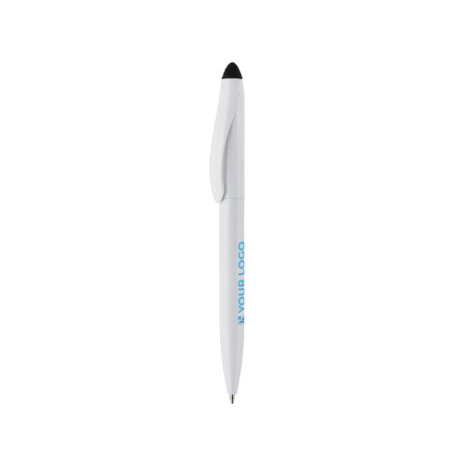Stylo en plastique avec mécanisme rotatif et pointeur noir avec zone d'impression