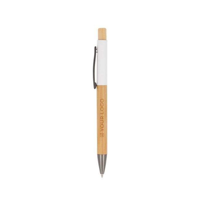 Stylo en bois avec détail coloré en haut avec zone d'impression