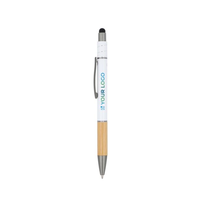 Stylo avec détail en bambou et spinner antistress encre bleue