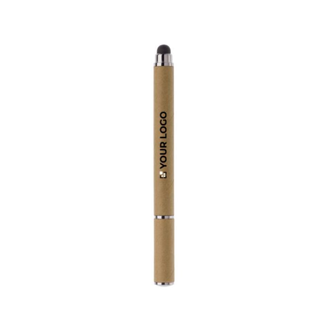Stylo à encre bleue fait en papier recyclé avec capuchon et pointeur avec zone d'impression