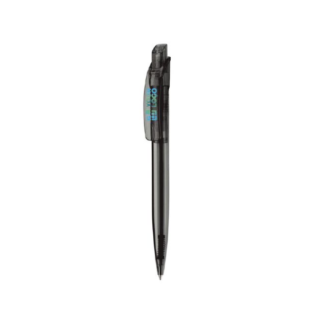 Stylo en plastique transparent avec clip carré fabriqué dans l'UE avec zone d'impression