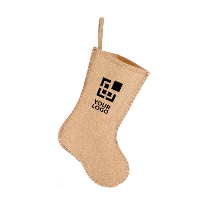 Chaussette de Noël au design rustique en jute avec couture sur le bord
