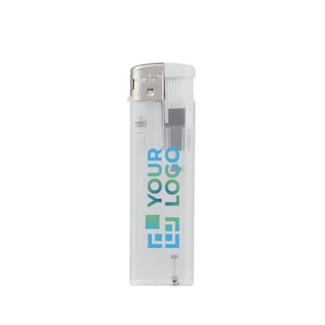 Briquet électronique rechargeable en couleurs transparentes avec zone d'impression