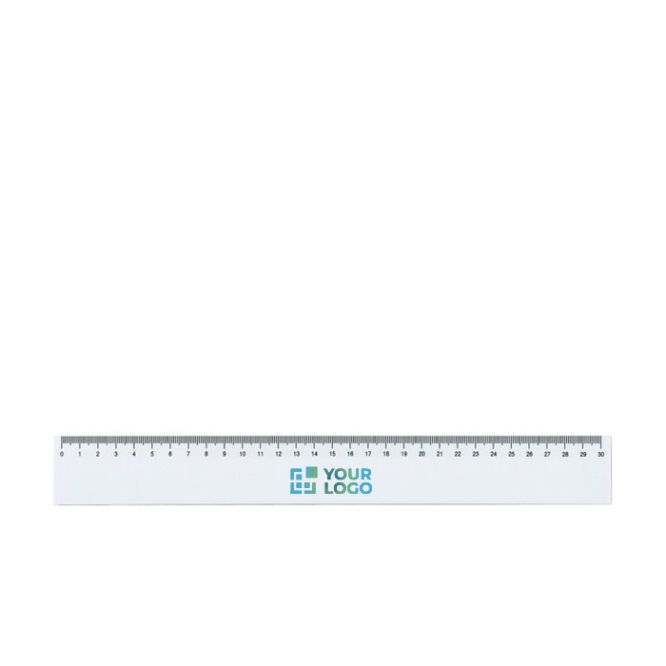 Règle en plastique blanc pour personnalisation 30 cm avec zone d'impression