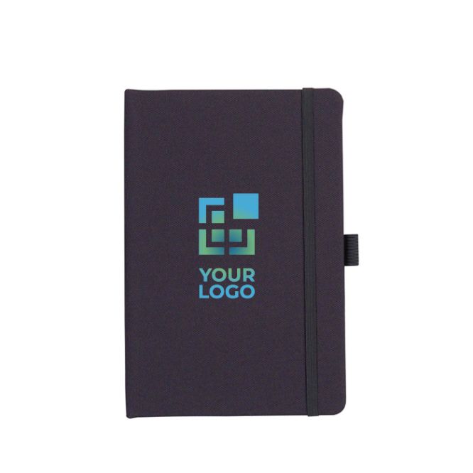 Carnet en RPET rigide avec porte-stylo et pages quadrillées A5 avec zone d'impression