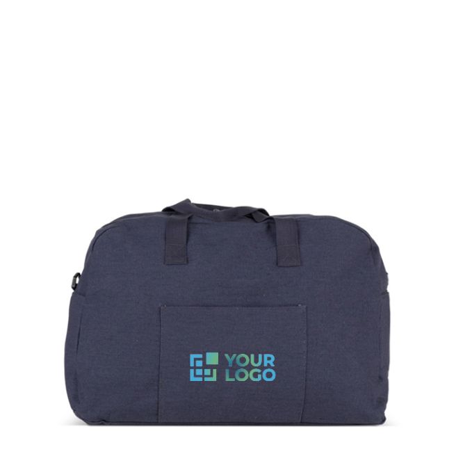 Sac de voyage en toile recyclée effet lavé et bandoulière ajustable avec zone d'impression