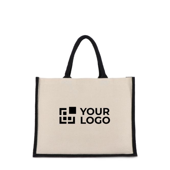 Sac en coton avec côtés et fond en jute coloré 320 g/m²
