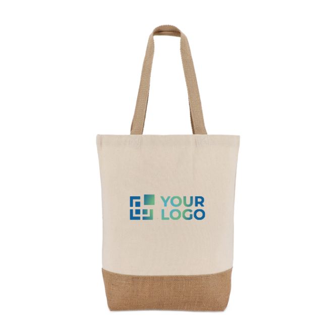 Sac en coton avec soufflet inférieur et anses en jute 320 g/m²
