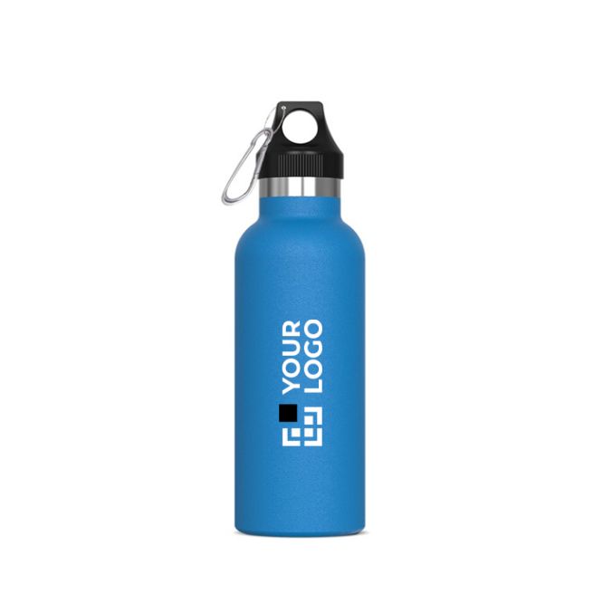 Gourde en acier inoxydable 100% anti-fuite avec mousqueton 500ml avec zone d'impression