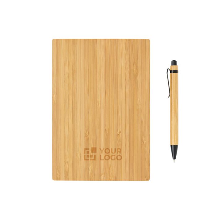 Joli carnet publicitaire en bambou avec stylo couleur marron
