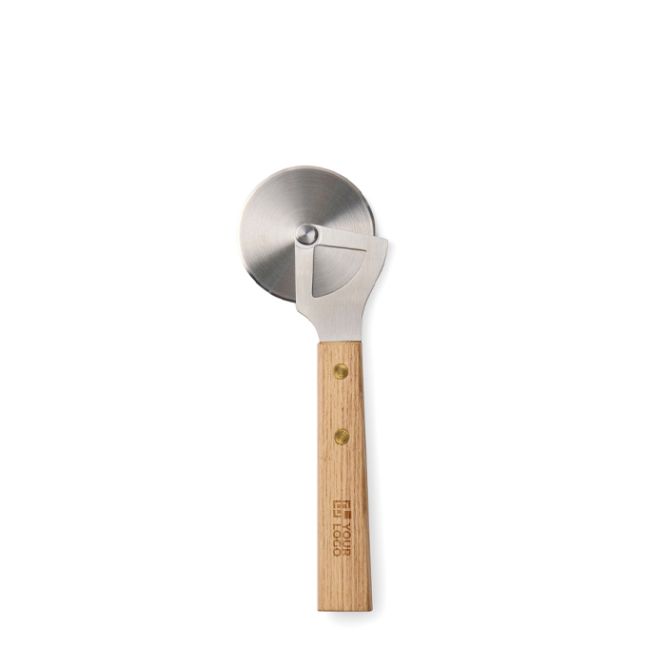 Coupe-pizza en acier inoxydable avec manche en bois