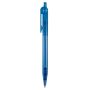 Stylo transparent en plastique avec détail sur le bouton-poussoir couleur bleu transparent troisième vue
