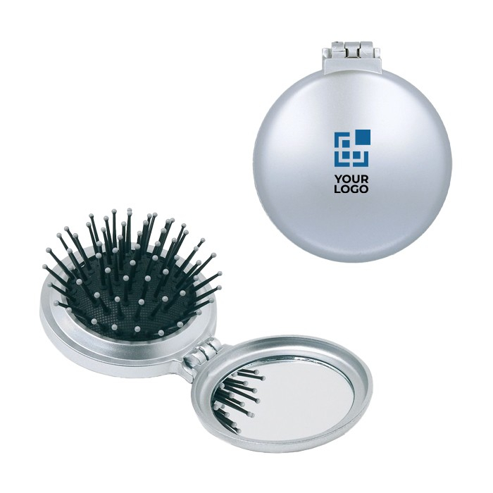 Miroir avec brosse à cheveux couleur argenté