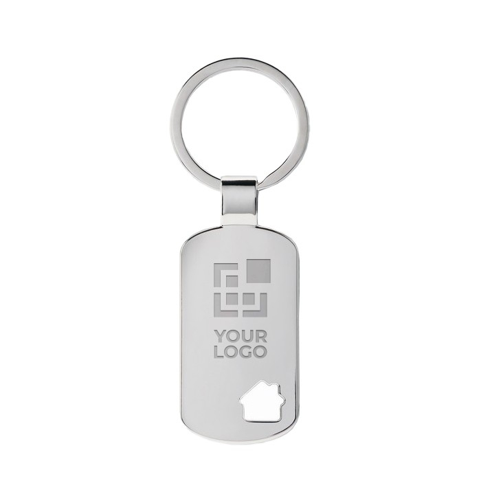 Porte-clés avec détail de maison couleur argenté mat