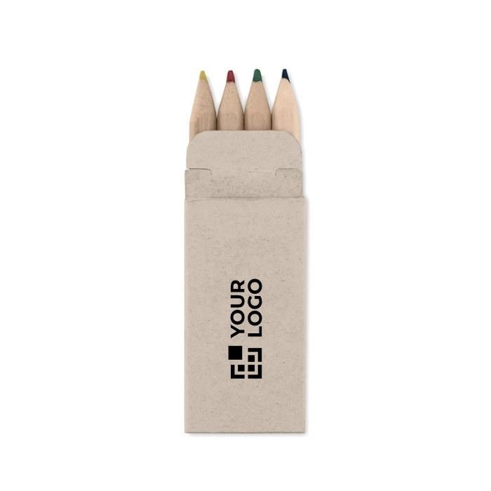 Boîte de 4 crayons de couleur personnalisés couleur beige imprimé