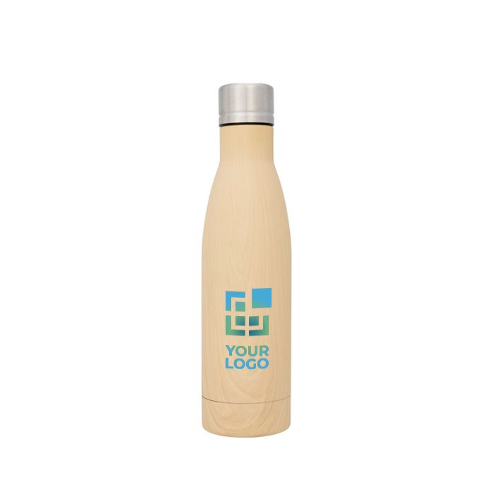 Bouteille isotherme pas cher imitation bois avec zone d'impression