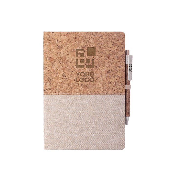Carnet avec logo écologique en liège avec zone d'impression