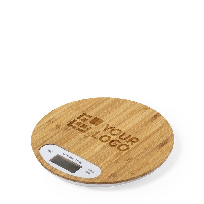 Balance de cuisine en bambou publicitaire couleur ivoire