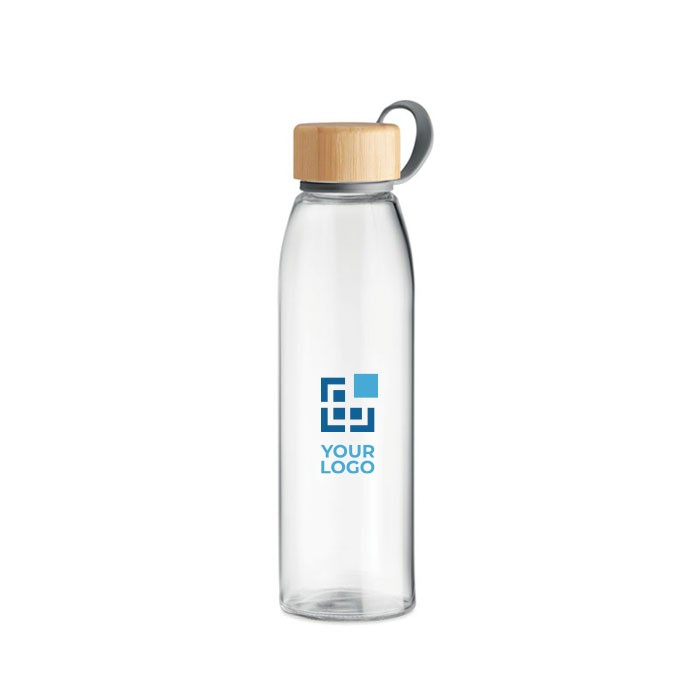 Bouteille personnalisée en verre et bambou avec zone d'impression
