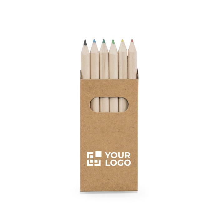 Boîte de 6 crayons de couleurs publicitaires avec zone d'impression