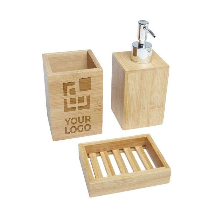 Ensemble de trois accessoires de salle de bain couleur naturel