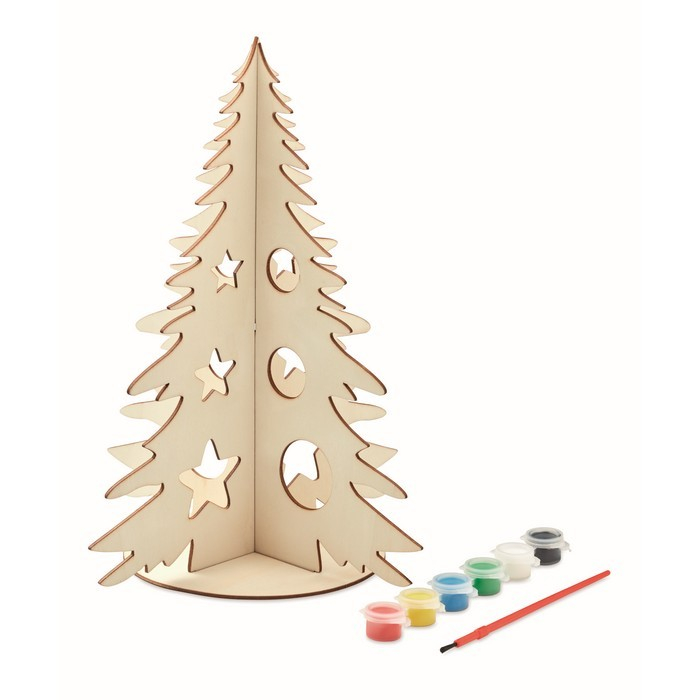 Arbre en bois avec aquarelles et pinceau
