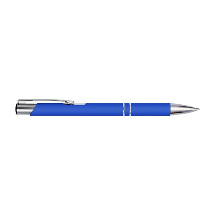 Stylo métallique revêtu de caoutchouc couleur bleu roi deuxième vue