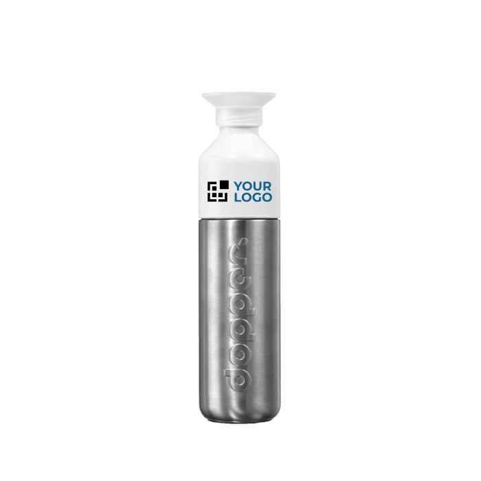 Gourde de sport personnalisée en métal couleur argenté avec zone d'impression