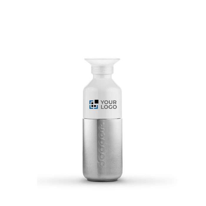 Petite gourde persnnalisable en métal couleur argenté avec zone d'impression