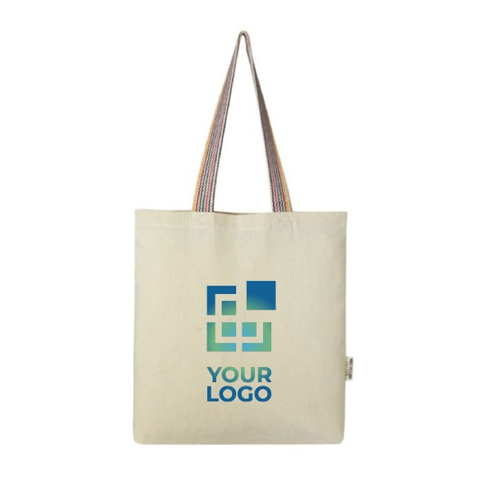 Sac à poignée recyclé arc-en-ciel 180 g/m2 avec zone d'impression