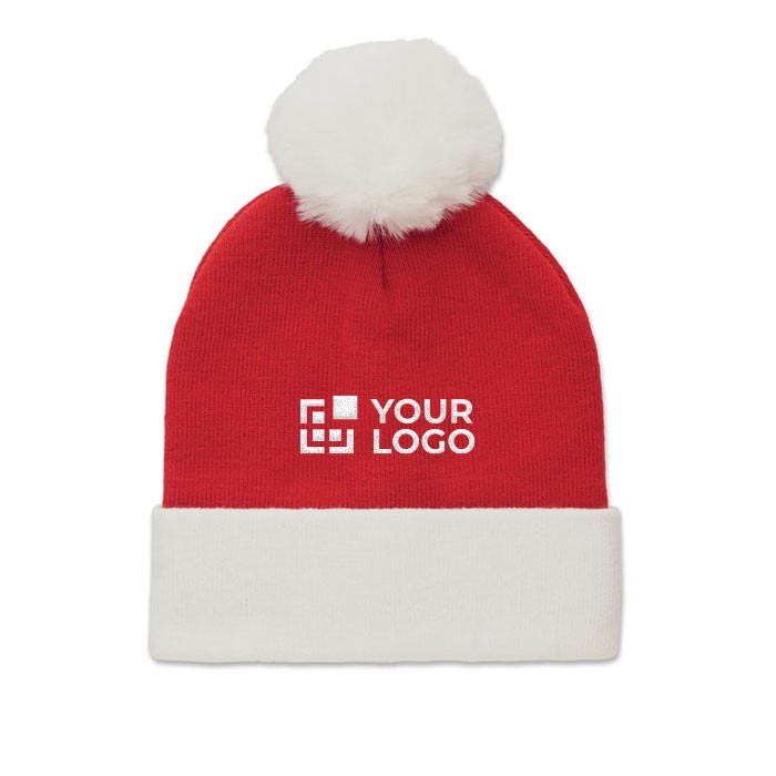 Bonnet de Noël tricoté en polyester PET avec manchette et pompon