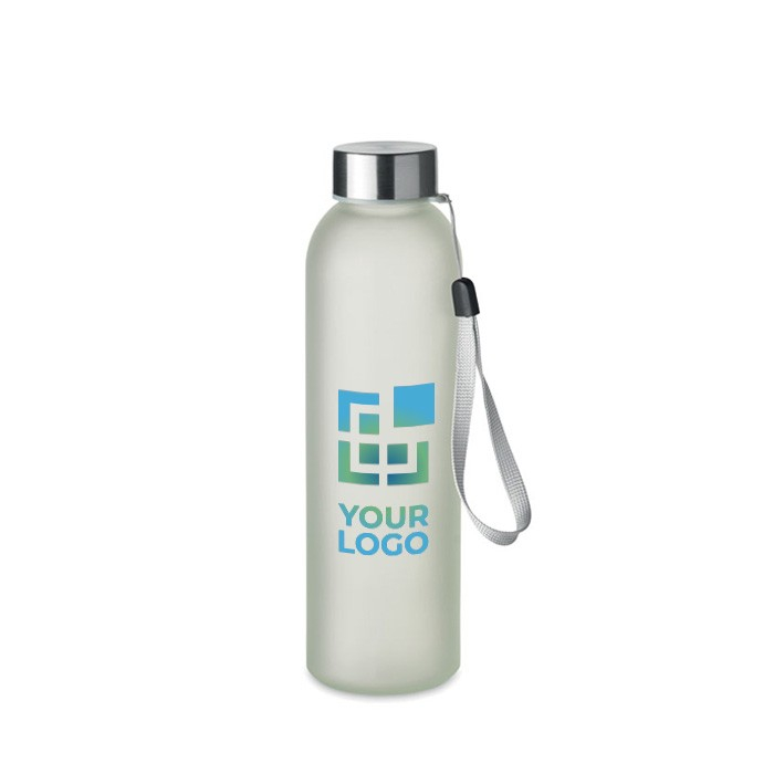 Bouteille en verre floquée du logo avec sangle de transport 500ml