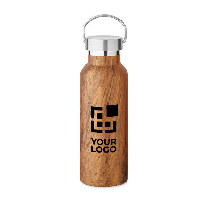 Bouteille en acier recyclé à double paroi avec aspect bois 500ml