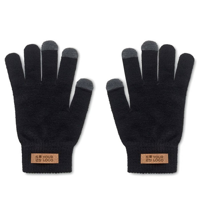 Gants tactiles en polyester RPET avec étiquette logo en liège