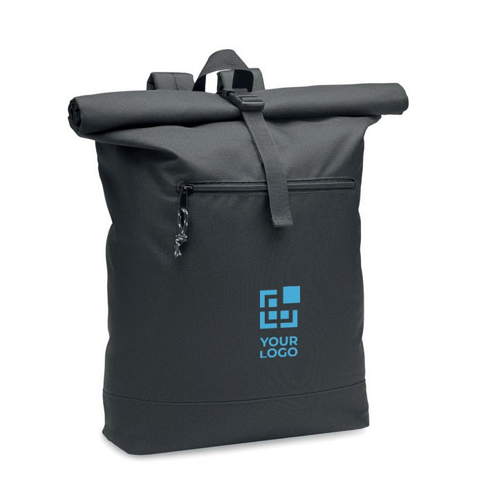 Sac à dos avec fermeture roll top et dossier rembourré polyester RPET