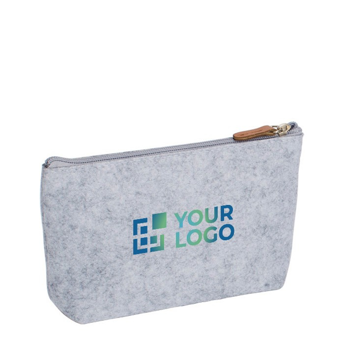 Trousse de toilette en feutre recyclé, tirette en cuir synthétique