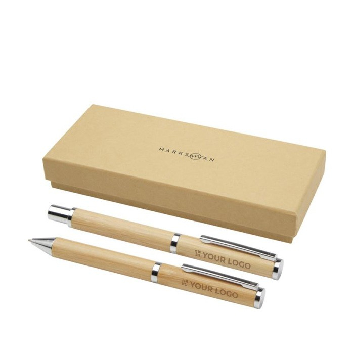 Set stylo bille et roller en bambou et cuivre à encre noire