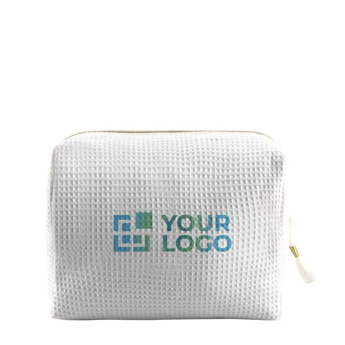Trousse en coton gaufré zippée à tirette dorée 240 g/m²
