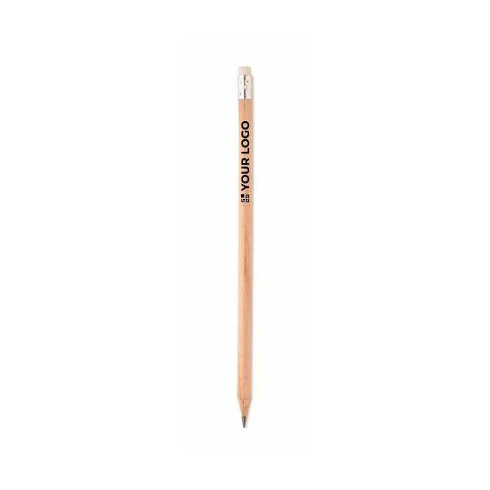 Crayon classique au coloris naturel avec gomme vue avec zone d'impression