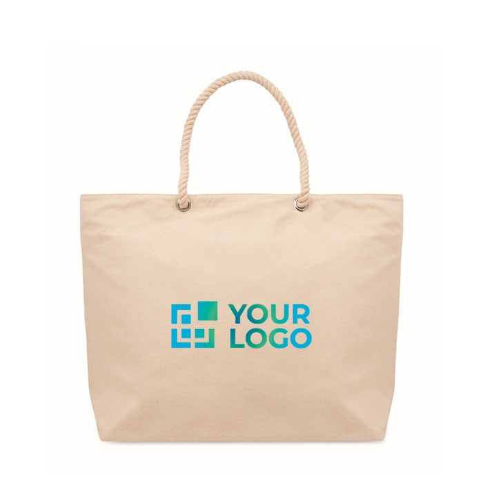 Sac de plage isotherme en coton uni anses en corde 220 g/m² vue avec zone d'impression
