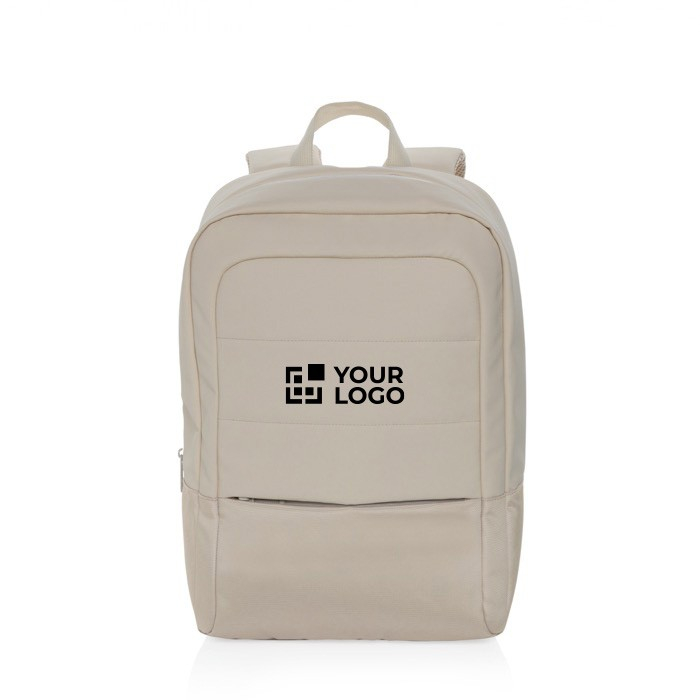 Sac à dos en RPET pour PC 15” avec rangements intérieurs couleur beige avec zone d'impression
