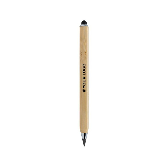 Crayon triangulaire en bambou avec stylet et encre infinie couleur marron avec zone d'impression