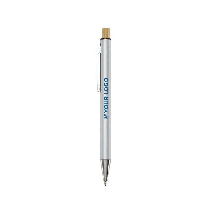 Stylo en aluminium recyclé à bouton en bambou, mine bleue